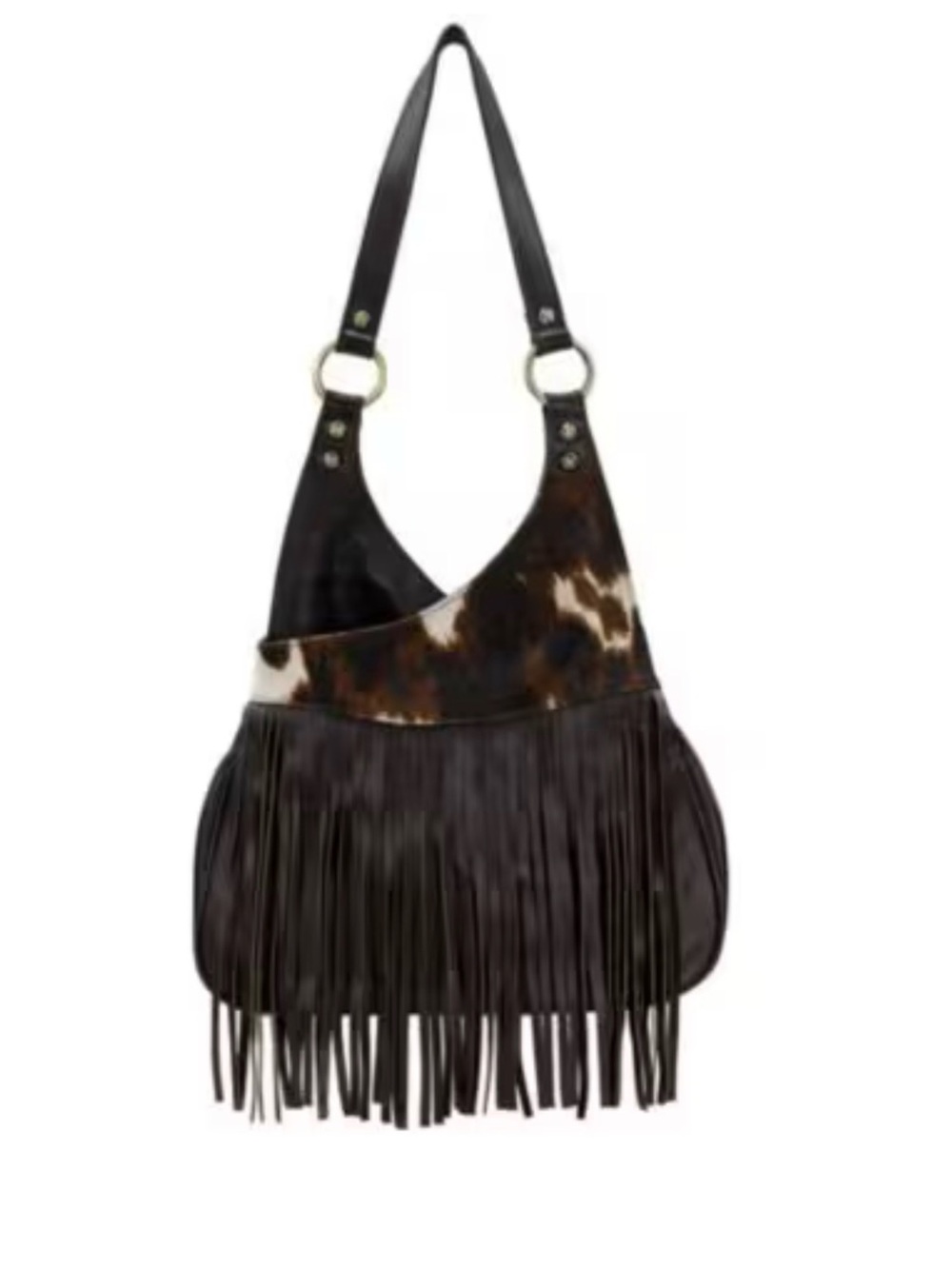 Patricia Nash Pienza Large Cow Print Fringe Shoulder Bag